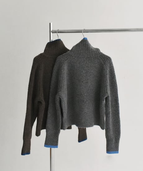 knit-02349　バイカラー 2wayネック ニット　グレー　ブラウン