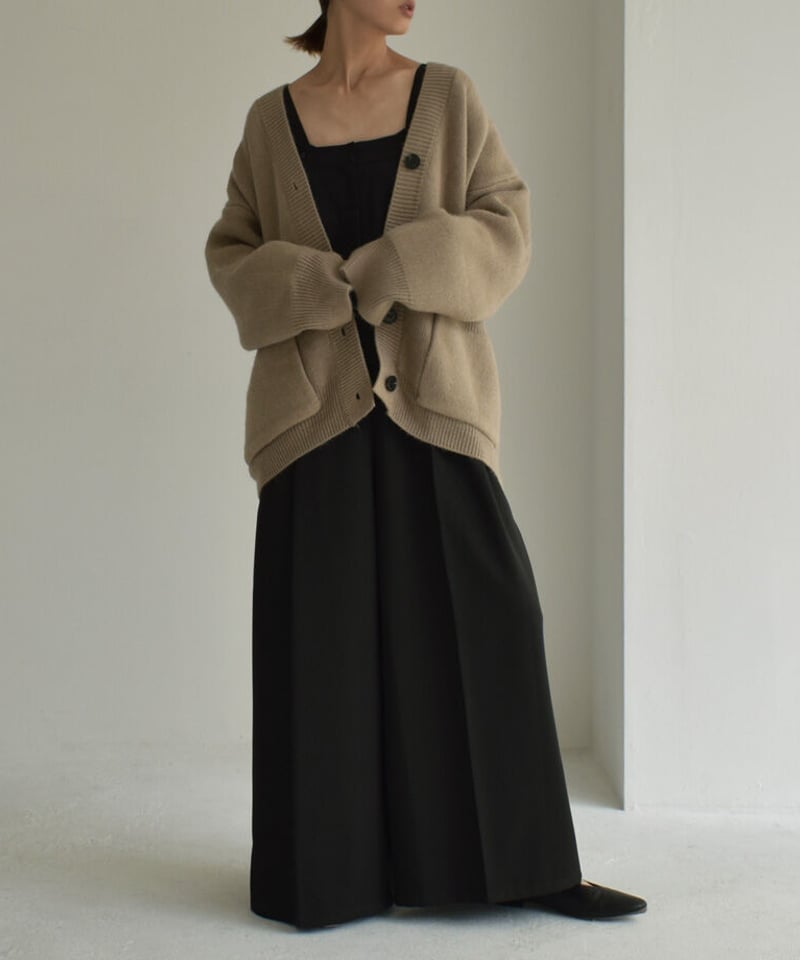 knit-02209 ヘビーウェイト ニット カーディガン モカグレージュ