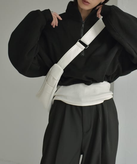 tops-02450　裏起毛クロップドハーフジップスウェット　グレー　チャコール　ブラック
