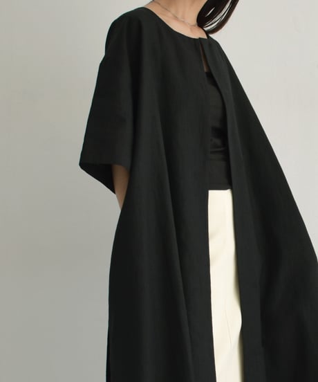 【STUDIO ENUL】onepiece-14001　リネン ガウンドレス　アイボリー　ブラック