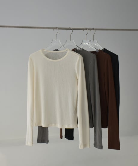 nh-tops-02569　ロングスリーブ シアーカットソー　エクリュ　グレー　ブラウン　ブラック
