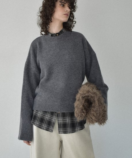 knit-02353　ワイドカフス スリーブ ニットプルオーバー　エクリュ　グレー　ダークグレー　ネイビー　ブラウン