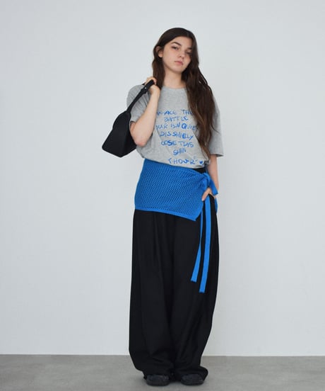 tops-02606　ラップニット付 メッセージTシャツ　ホワイト　グレー