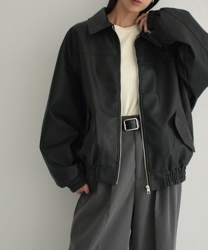 outer-02083 ヴィーガンレザー オーバーサイズ ブルゾン | L outer-02083 ヴィーガンレザー オーバーサイズ ブルゾン | L