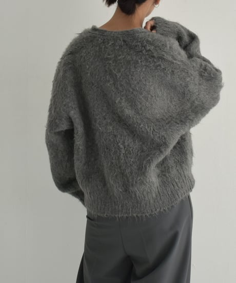 knit-02280　ヘアリー ニット カーディガン　グレー　ブラウン