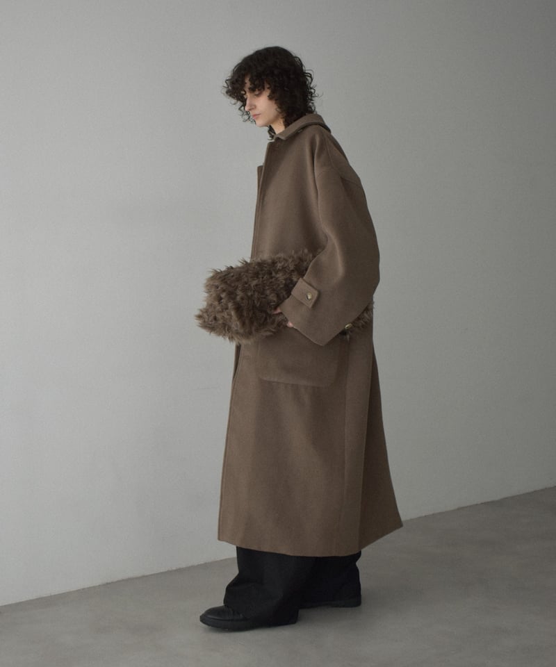 coat-12001 ウールブレンド ステンカラーコート ベージュ モカ | L