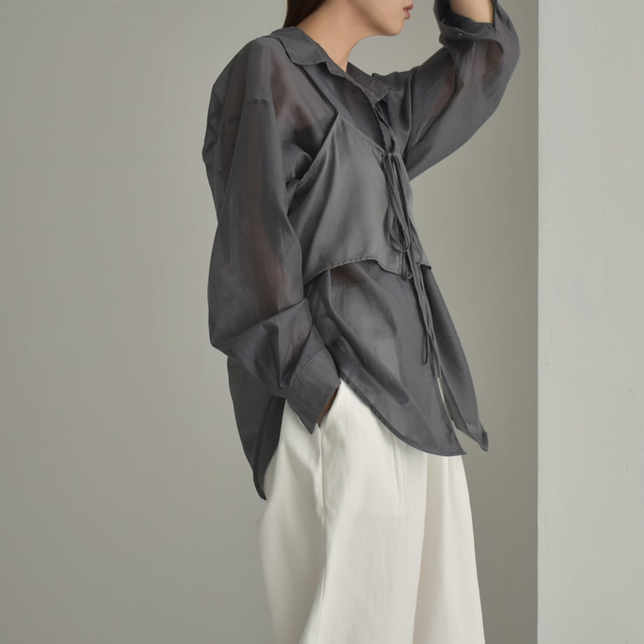 tops-02493 オーガンジー ビスチェ SET レイヤード シアーシャツ  