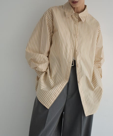 tops-02453　オーバーサイズ ストライプシャツ　キャメル