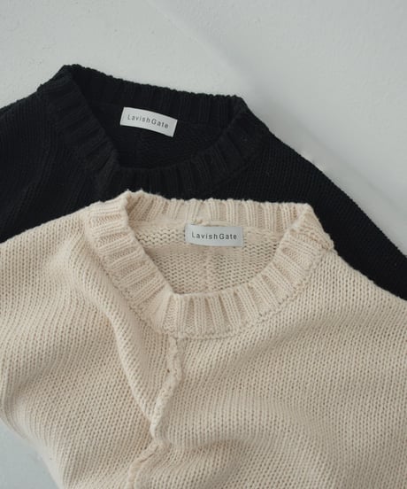 knit-02335　フレンチスリーブ クロップドニット　ライトベージュ　ブラック