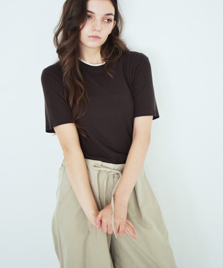 nh-tops-02626　ソフトタッチ バイカラー Tシャツ　ブラウン　ネイビー