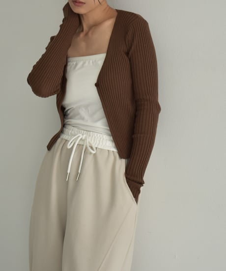 knit-02295　リブ ワンボタン カーディガン　オフホワイト　ブラウン　レッド　チャコール