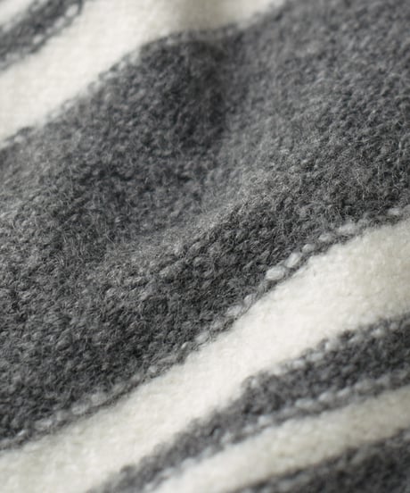 knit-02368　ポロカラー ボーダー ニット　グレー　ブラウン