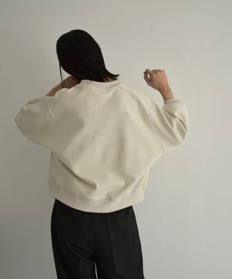 tops-02452　7分袖 スウェットプルオーバー　エクリュ　ネイビー