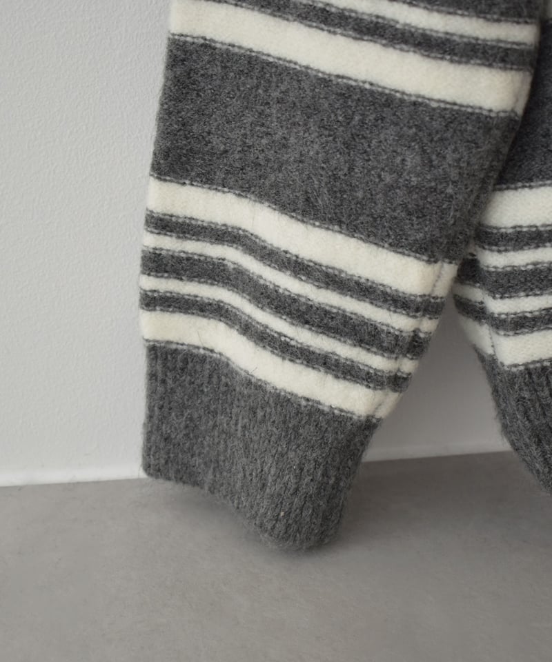 knit-02368 ポロカラー ボーダー ニット グレー ブラウン | L a v i s