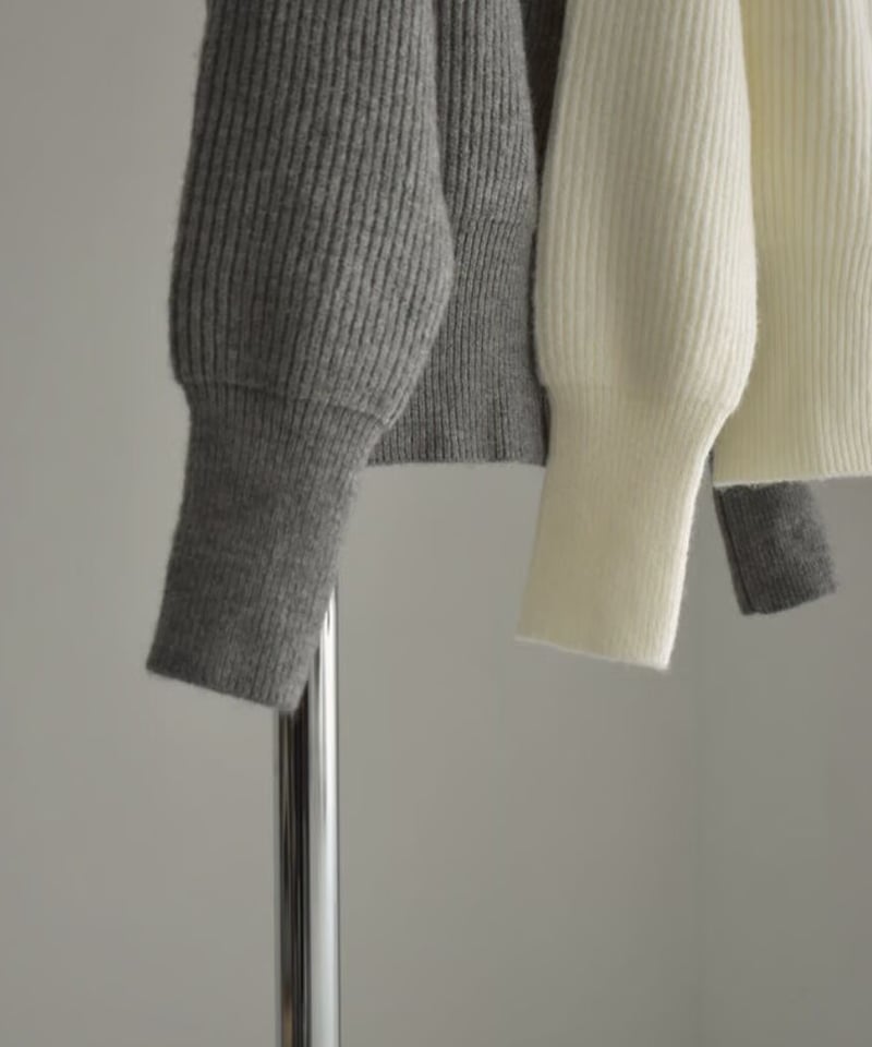 knit-02235 ダブルジップ ビッグカラーニット エクリュ グレー