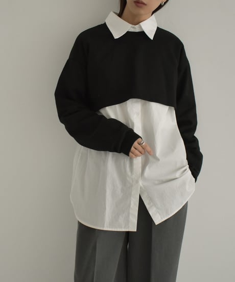 tops-02447　ショートスウェットプルオーバー　ホワイト　ベージュ　チャコール　ブラック