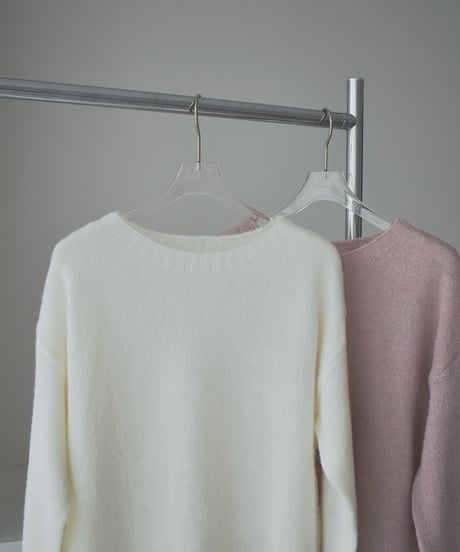 knit-02377　ルーズ シアーニット　オフホワイト　ダスティピンク