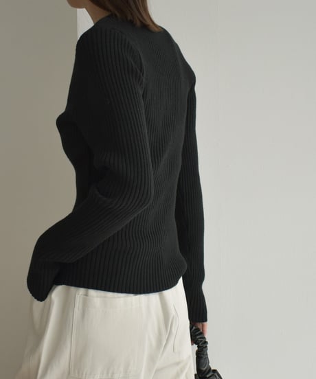 knit-02265　レイヤードデザイン リブニット　アイボリー　グレー　ブラック