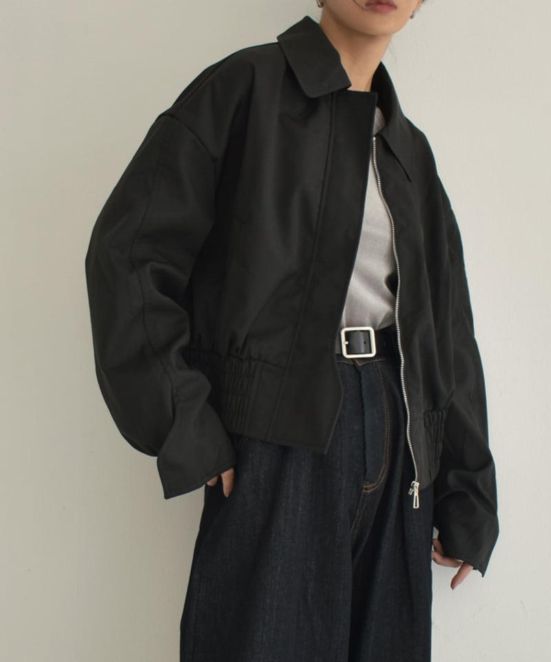 outer-02084 フロントジップ ショート ブルゾン ブラック | L