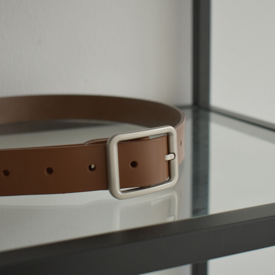 belt-02038 本革 スクエアバックル レザーベルト ブラウン | L