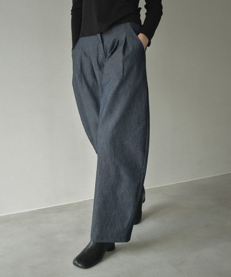 bottoms-02299 デニムライク タックコクーンパンツ ネイビー ブラック