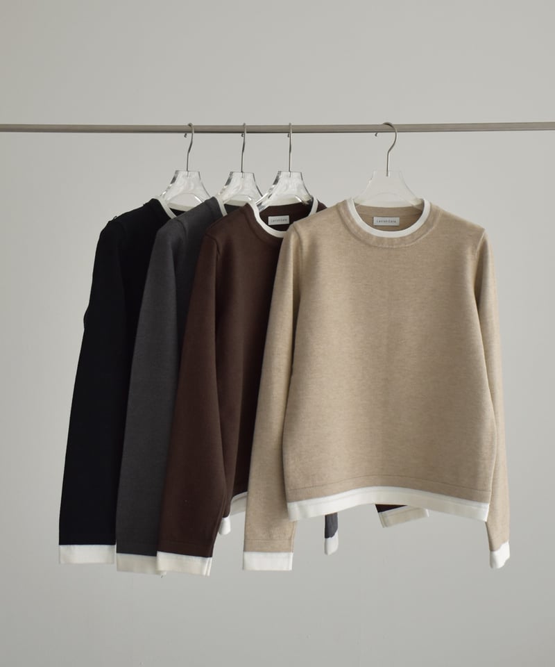 knit-02369 クルーネック レイヤード調 ニット トップス ベージュ