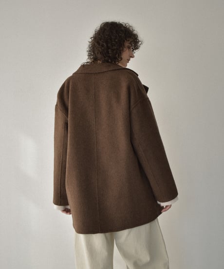 coat-02061　ウール ミディ コート リバー仕立て　エクリュ　ダークグレー　ブラウン