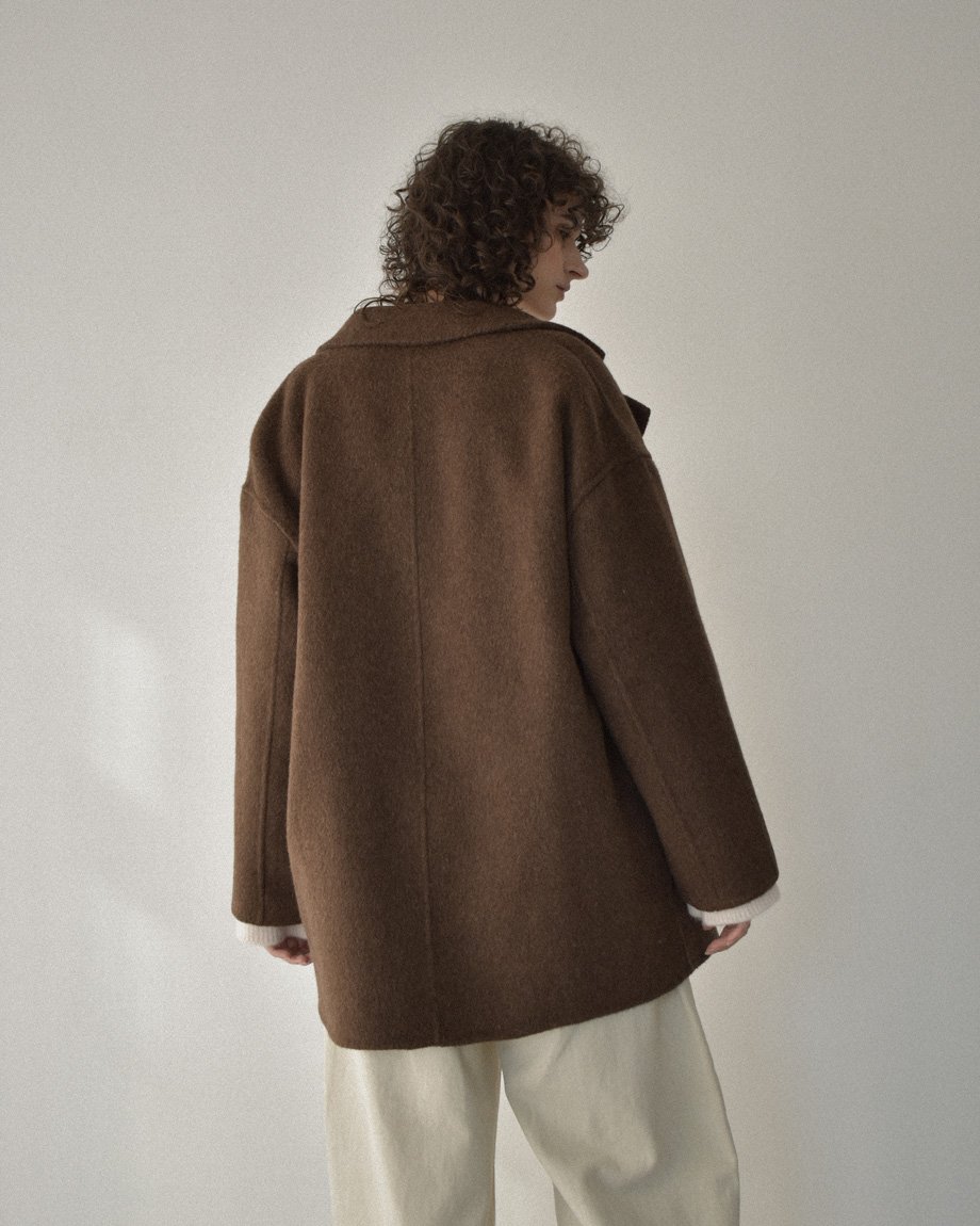 coat-02061 ウール ミディ コート リバー仕立て エクリュ ダークグレー