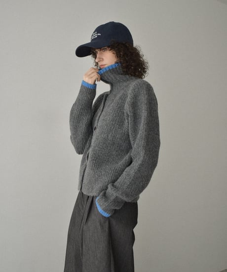 knit-02349　バイカラー 2wayネック ニット　グレー　ブラウン