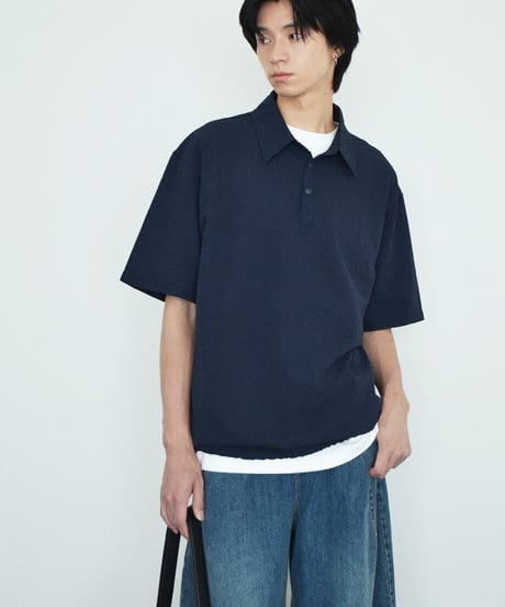 tops-02617U　Seersucker Polo Tops 　White  Charcoal  Navy