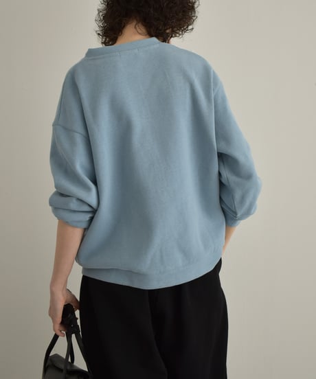 tops-02585　フロントポケット クルーネック カーディガン　ブルー　ブラック