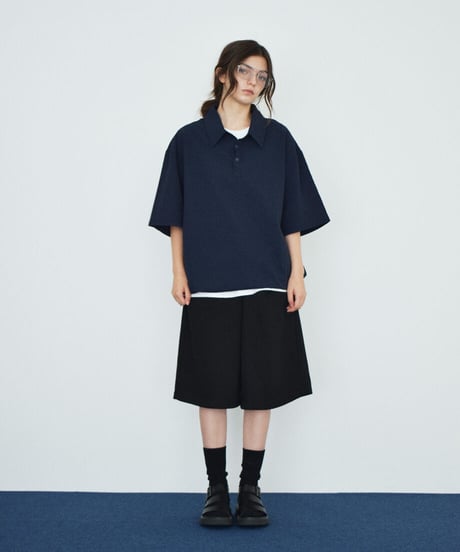 tops-02617U　Seersucker Polo Tops 　White  Charcoal  Navy