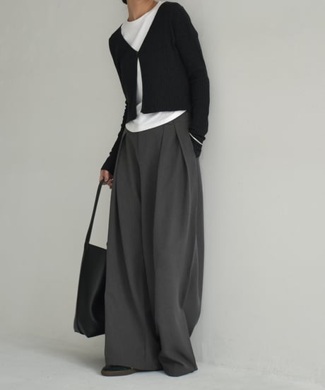 knit-02295　リブ ワンボタン カーディガン　オフホワイト　ブラウン　レッド　チャコール