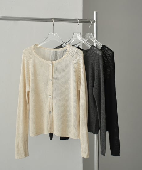 knit-02270　リネン混　サマーニット カーディガン　ベージュ　ブラック　グレー