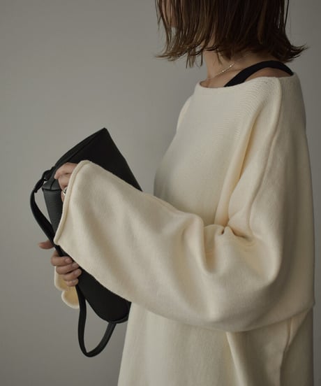 knit-02363　オーバーサイズ ボートネックニット　アイボリー　ブラック