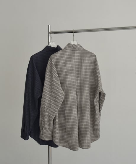 tops-02571　オーバーサイズ チェックシャツ　ベージュ　ネイビー