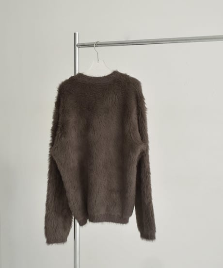 knit-02338　シャギー ニット カーディガン　ブラウン