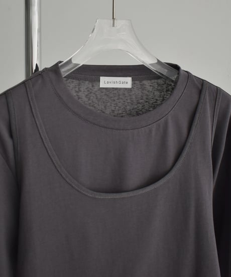 tops-02536　レイヤードカットソー　ホワイト　チャコール