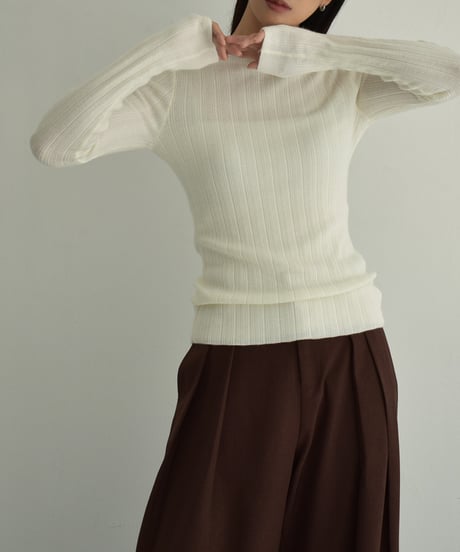 knit-02301　ボートネック ランダム リブ ニット　オフホワイト　チャコール