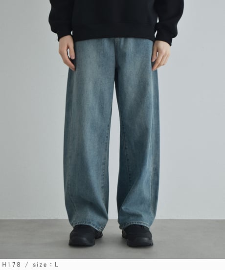 Mサイズのみ7月下旬入荷分　予約販売　bottoms-02297U　ルーズ デニムパンツ　ウォッシュブルー