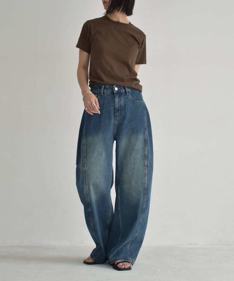 bottoms-02283 カーブデニム パンツ インディゴブルー | L