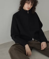 knit-02345　ダブルジップ ニット プルオーバー　グレー　ブラウン　ブラック