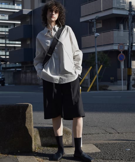 tops-02582　レギュラーカラー コットン シャツ　グレージュ　ブルーグリーン　ブラック