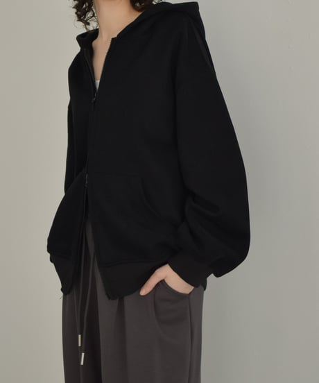tops-02570　ダブルジップ フーディ　ブラック　グレー　カーキベージュ