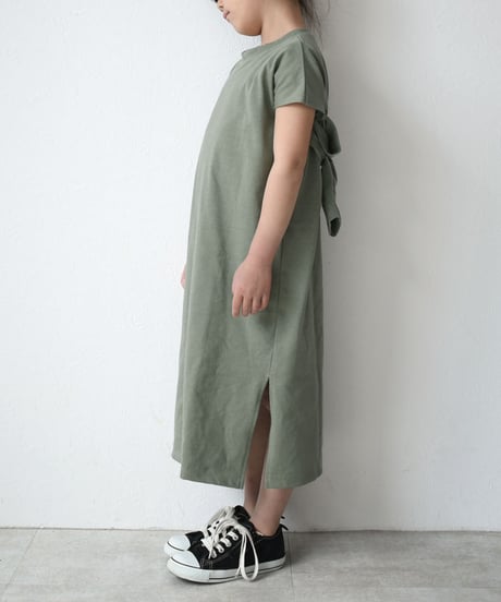 nh-kidsonepiece-04001　日本製　キッズ　スリットスリーブ　Ｔシャツワンピース　チャコール　ピスタチオ　110cm　120cm　130cm