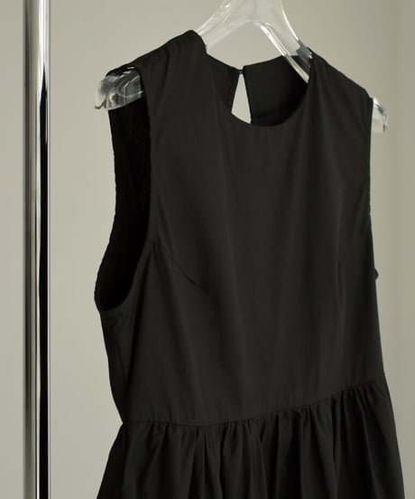 onepiece-12009　バックデザインギャザーコットンドレス　ブラック