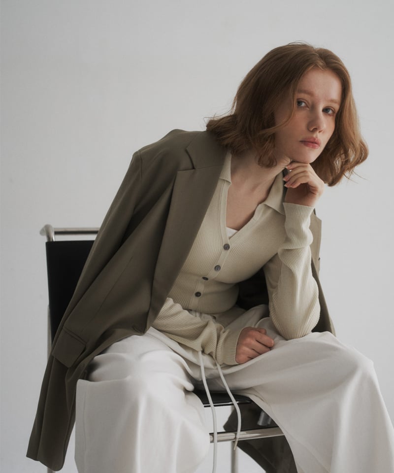 knit-02316 スキッパーリブ ニット エクリュ モカグレージュ ブラック