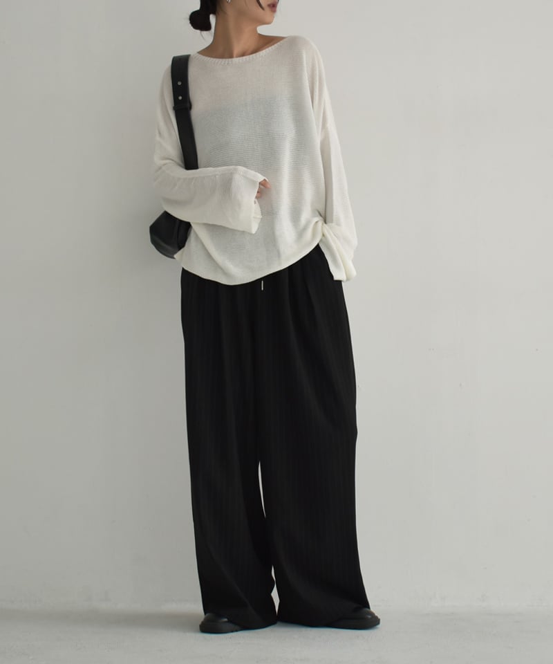 knit-02278 ボートネック メッシュ ニット ホワイト ブラック