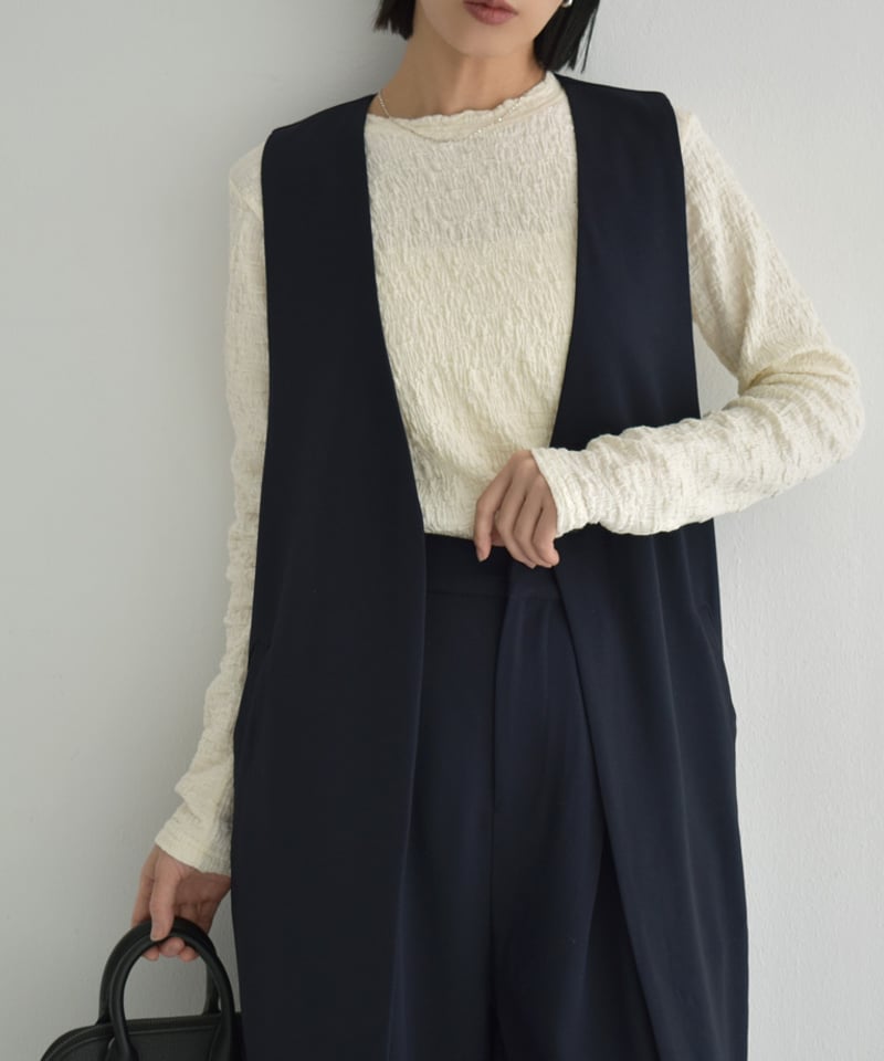 vest-07001 ロングジレ エクリュ ネイビー 《セットアップ可能