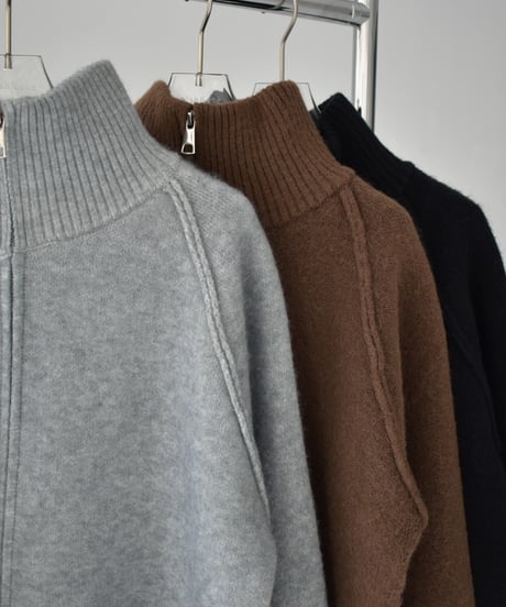 knit-02345　ダブルジップ ニット プルオーバー　グレー　ブラウン　ブラック